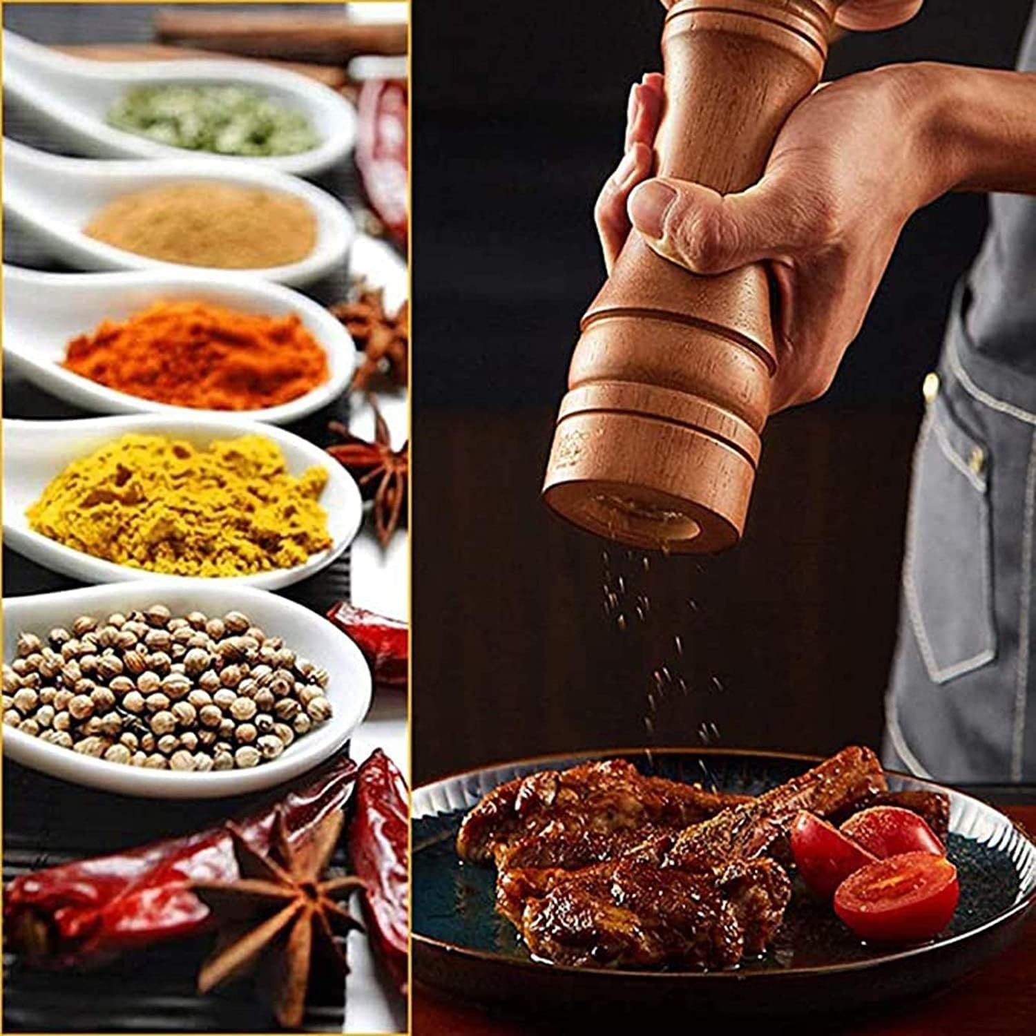 Wooden Salt and Pepper Grinder Set, Salt and Pepper Shaker Wooden Salt Grinder Pepper Mill Shakers Refillable with Adjustable Coarseness Ceramic Rotor