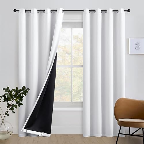 FMFUNCTEX Cortinas blancas 100 % opacas para dormitorio, paneles de ventana con bloqueo de calor y ruido de 96 pulgadas para sala de estar, cortinas