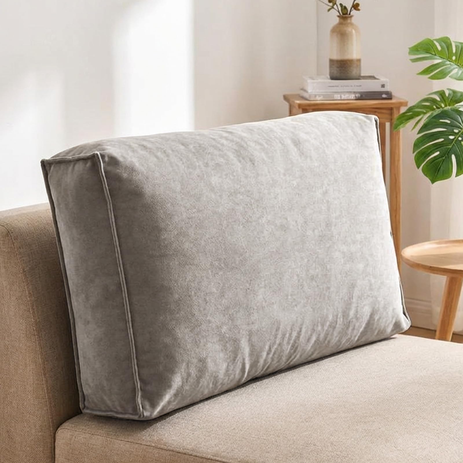 Aocase Grey Large Sofa Back Cushions, Lumbar Support Pillow For Couch & Bed – Reading Pillow With Waist Support, Throw Pillow For Sofa, Bay Window, Bedside Comfort,,80×45×12Cm