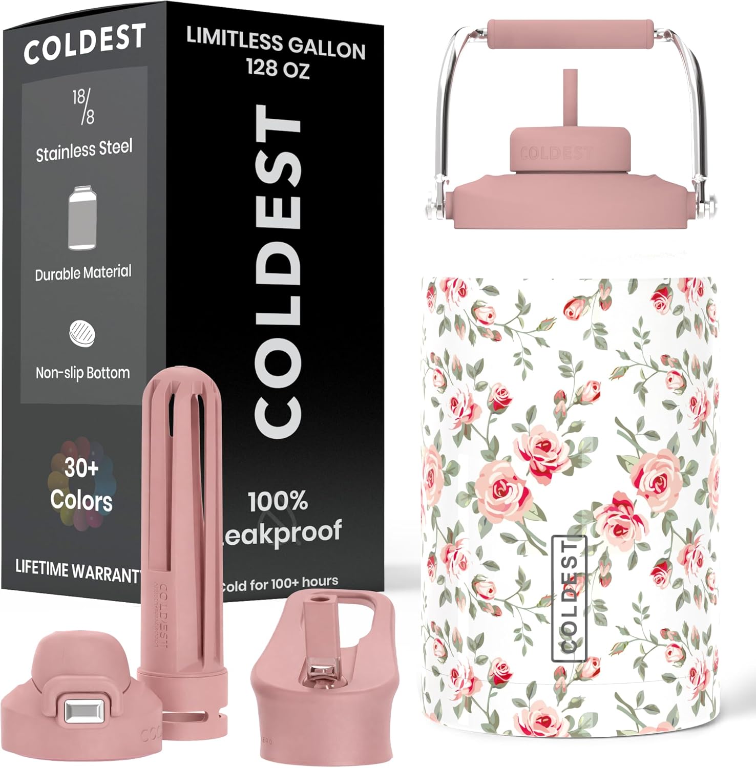 Coldest 128 oz Tumbler with Handle and Straw - 100% Spill Proof Tumbler with Straw (3 Lids) - Stainless Steel Insulated Leakproof Tumblers for Women & Men - Cup Holder Friendly - 128 oz (The American)