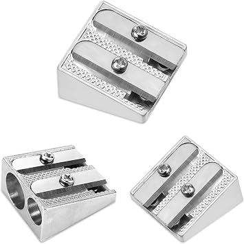 Pencil Sharpener for Kids,Carpenters Crayon Makeup Lip Eyeliner Metal Pencil Sharpener with 2 Holes for Home School Office Stationery 3 PCS Metal