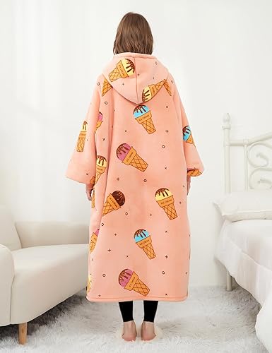 Miniatura 2 de Manta portátil de sherpa con capucha, para adultos, todos los patrones, de gran tamaño, sudadera con bolsillos