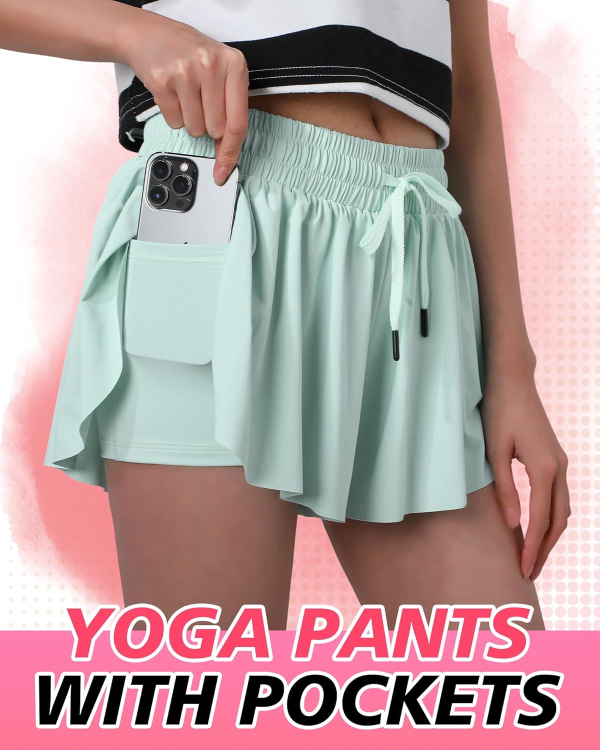 3 Pcs Flowy Running Shorts for Women 2 in 1 Butterfly Shorts with Pockets Spandex Liner Athletic Workout