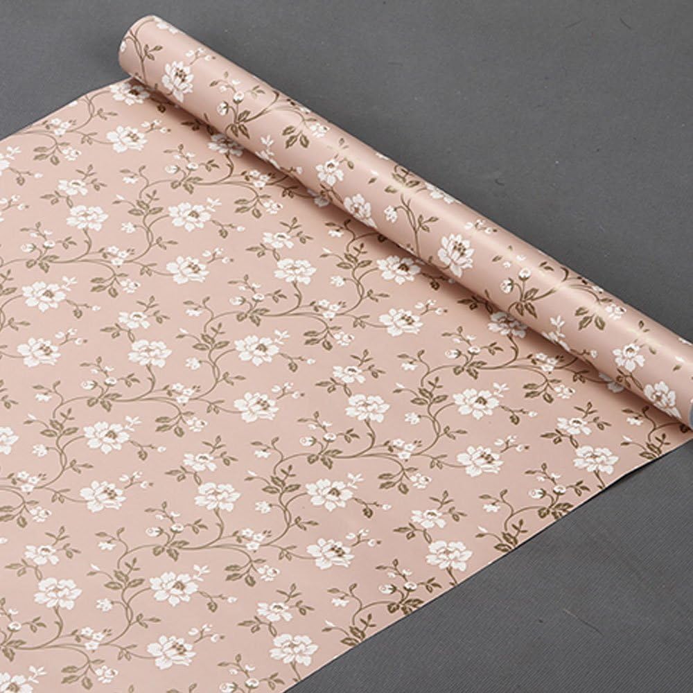 Yifely Self Adhesive Furniture Protect Paper Moisture Proof Removable Shelf Liner 17.7-Inches by 32.8-Feet,White Flowers