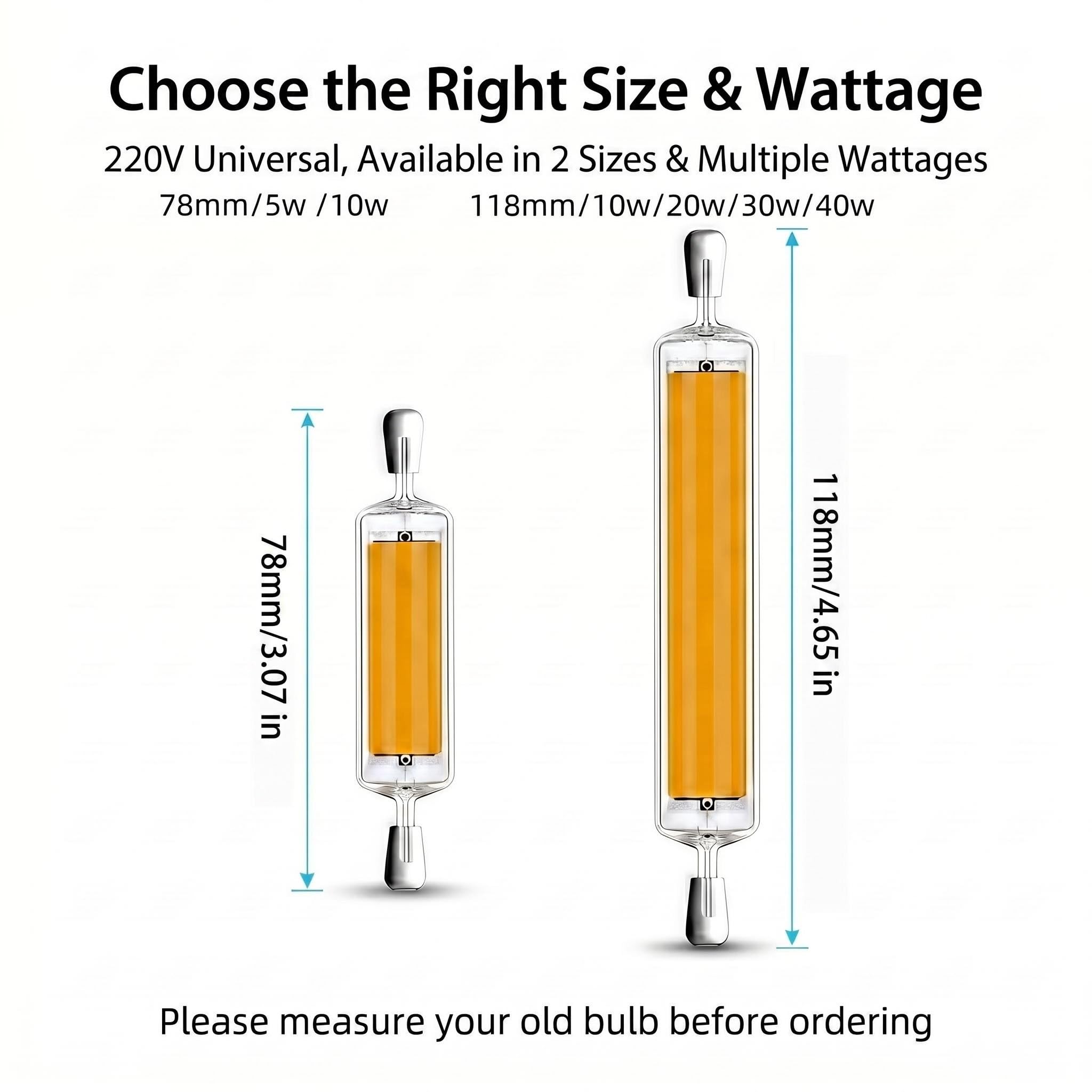 R7S COB LED Verre Ampoule 220V Dimmable J-Type 8PCS 118MM 20W Blanc Chaud