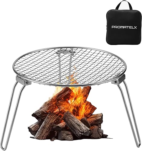 RROMATELX - Parrilla de camping plegable pequeña, estufa portátil de acero inoxidable 304, rejilla de fogata, estante resistente para acampar con