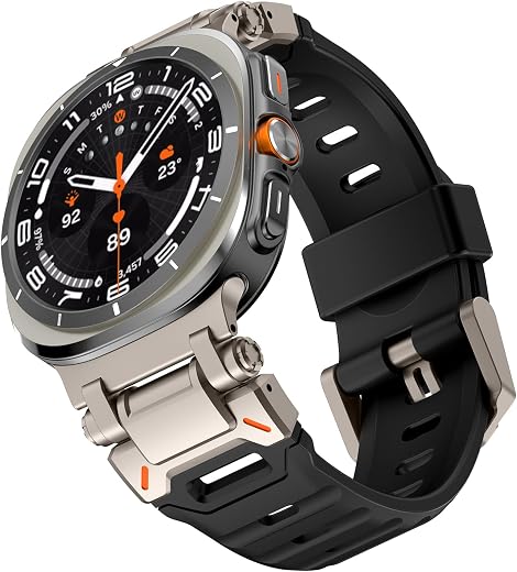 Compatible with Samsung Galaxy Watch Ultra 47mm Band for Men FKM Fluororubber Sport Rugged Strap with Metal Connector Comp...