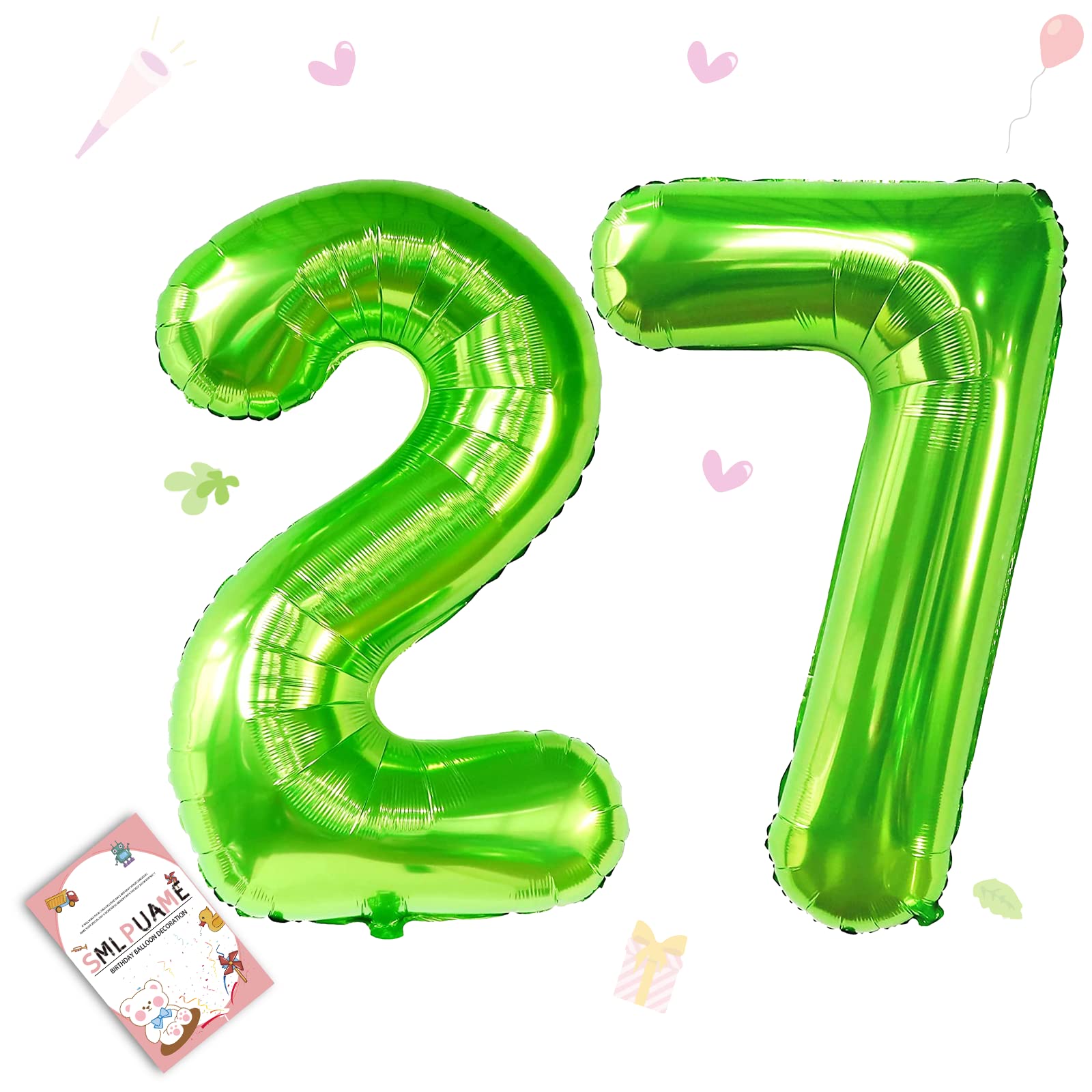 Smlpuame 40 inch Number Balloon 0-9 Green Large Number 27 Balloons,Digital Balloons for Birthday Party Celebration Decorations Supplies, Helium Foil