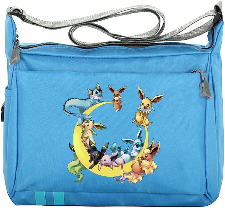 Pokemon Eevee Family Eeveeloutions Casual Canvas Zipper Single Adjustable Strap Shoulder Bags Messenger Crossbody Handbags Blue
