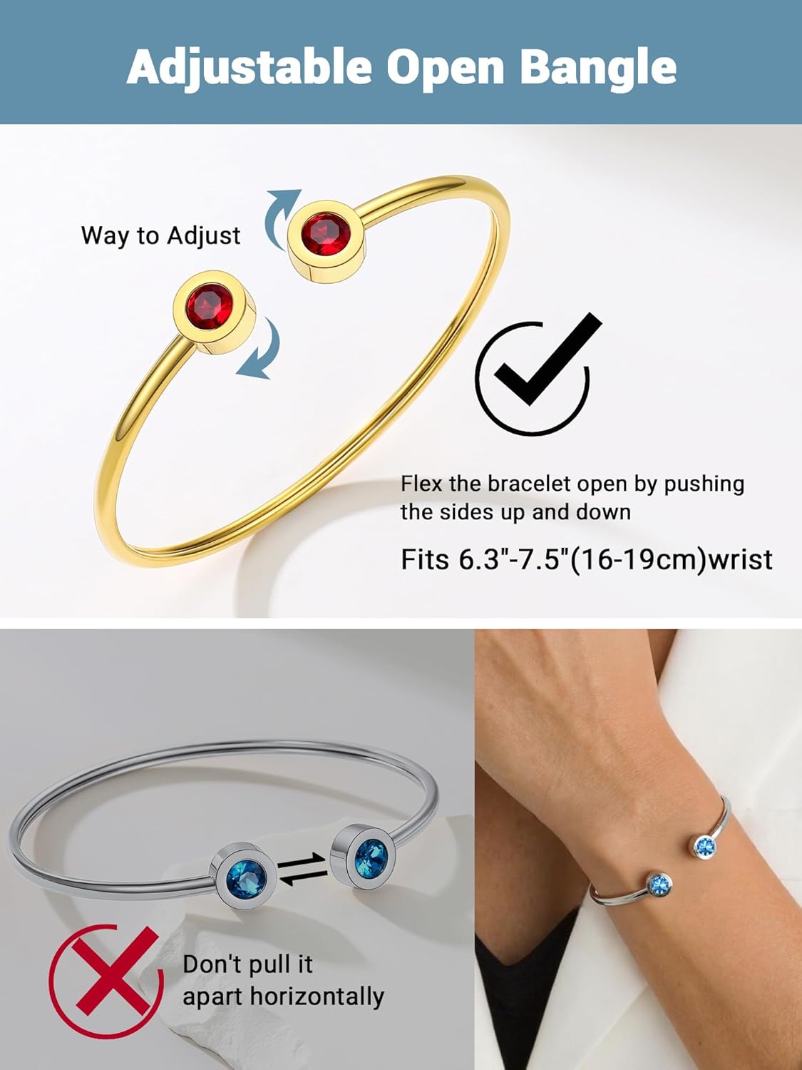 PROSTEEL Stainless Steel Birthstone Bracelet Jan - Dec Birthday,Jewelry for Women,2 Choices of Length, fit Wrist from 5.1''-7.6'' in Circumference, Come with Box - Image 6