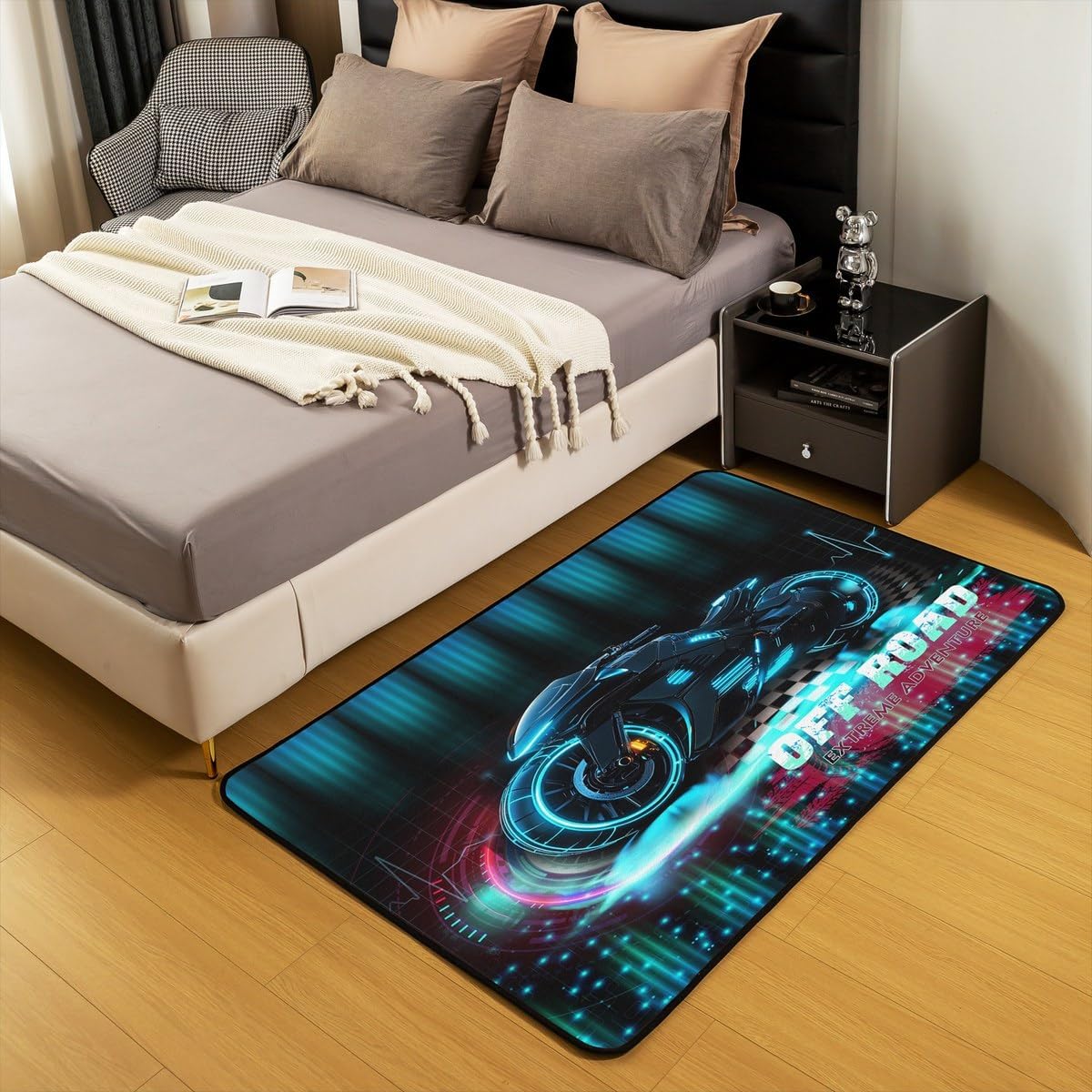 jejeloiu Dirt Bike Indoor Floor Mat Area Rug 5x7, Kids Motorbike Decor Carpet Boys Girls Sports Indoor Floor Mat Racing Motocross Rider Non-Slip