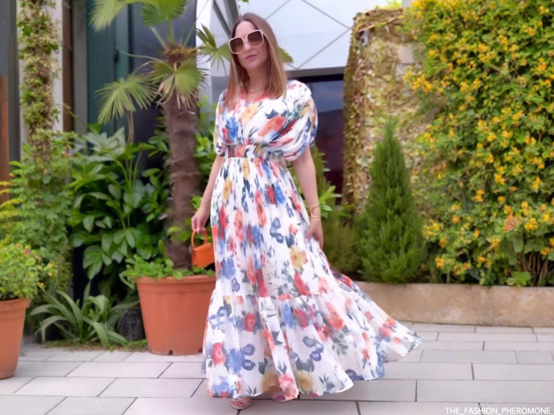 CHICWISH Women Floral Pleated Chiffon Maxi Dress V Neck Short Sleeve  Elastic Waisted Flowy Summer Petite Dresses Blue at Amazon Women's Clothing  store