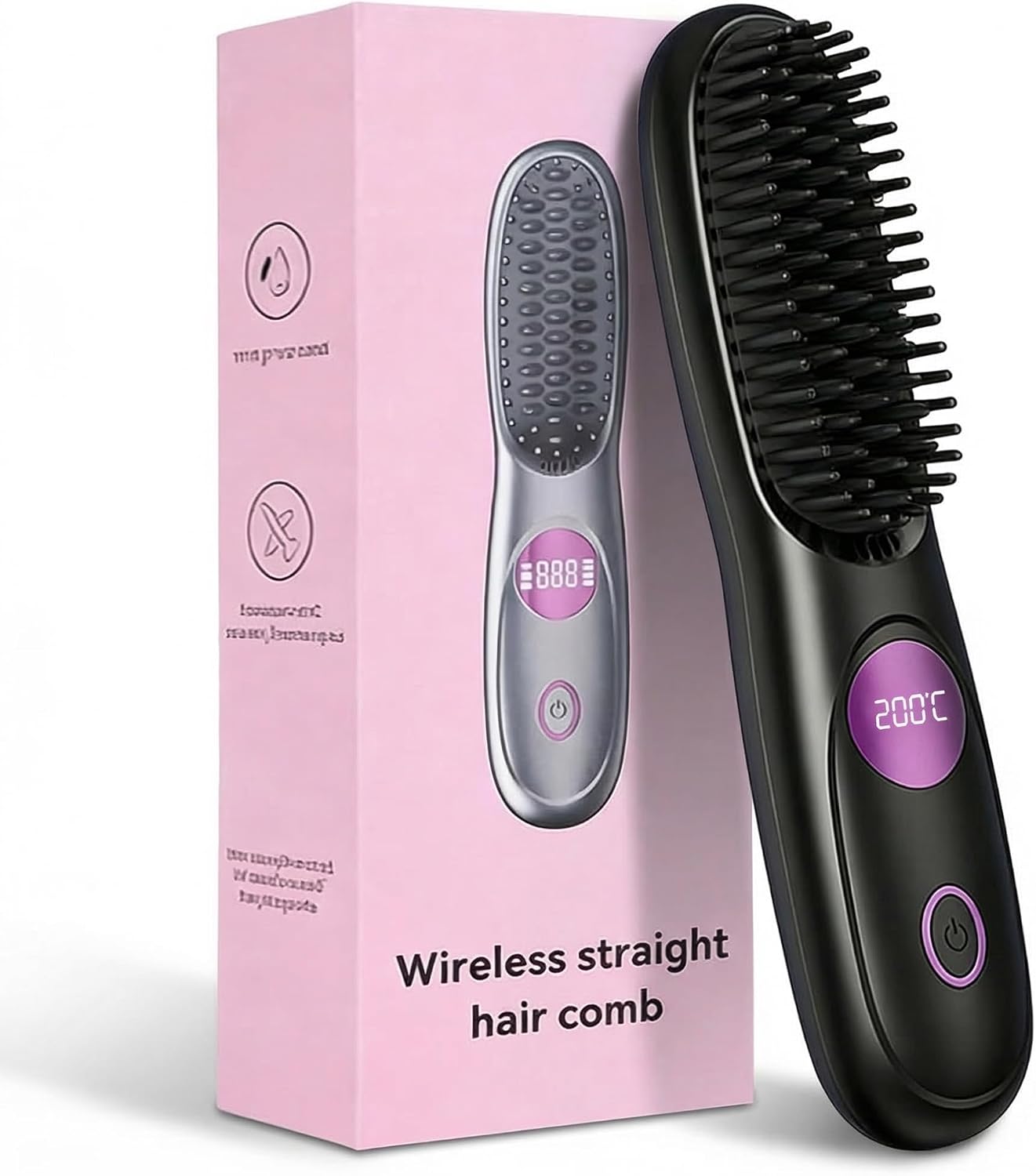 Go Brush Pro,2026 New Cordless Straight Hair Brush, Portable Scald-Proof mini Straight Hair Comb with Three Temperature Settings and LED Display Screen, Quickly Heating Travel Hair Brush (Black)