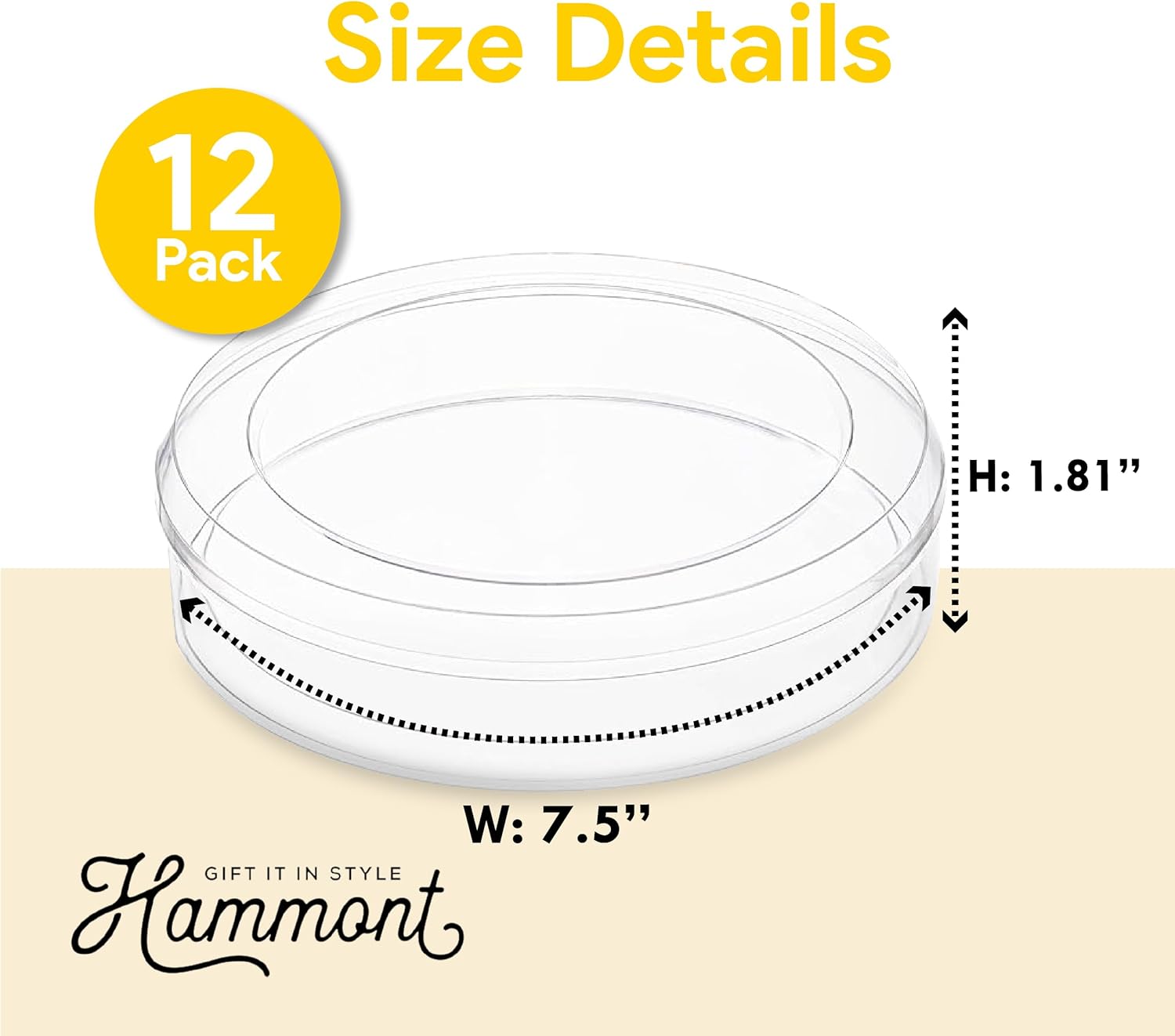 Hammont Round Acrylic Storage Boxes - Candy Gift Containers - Clear Flower Vase - Hair Accessory Organizer - Small Plastic Display Container | 7.5"x1.81" (8 Pack)
