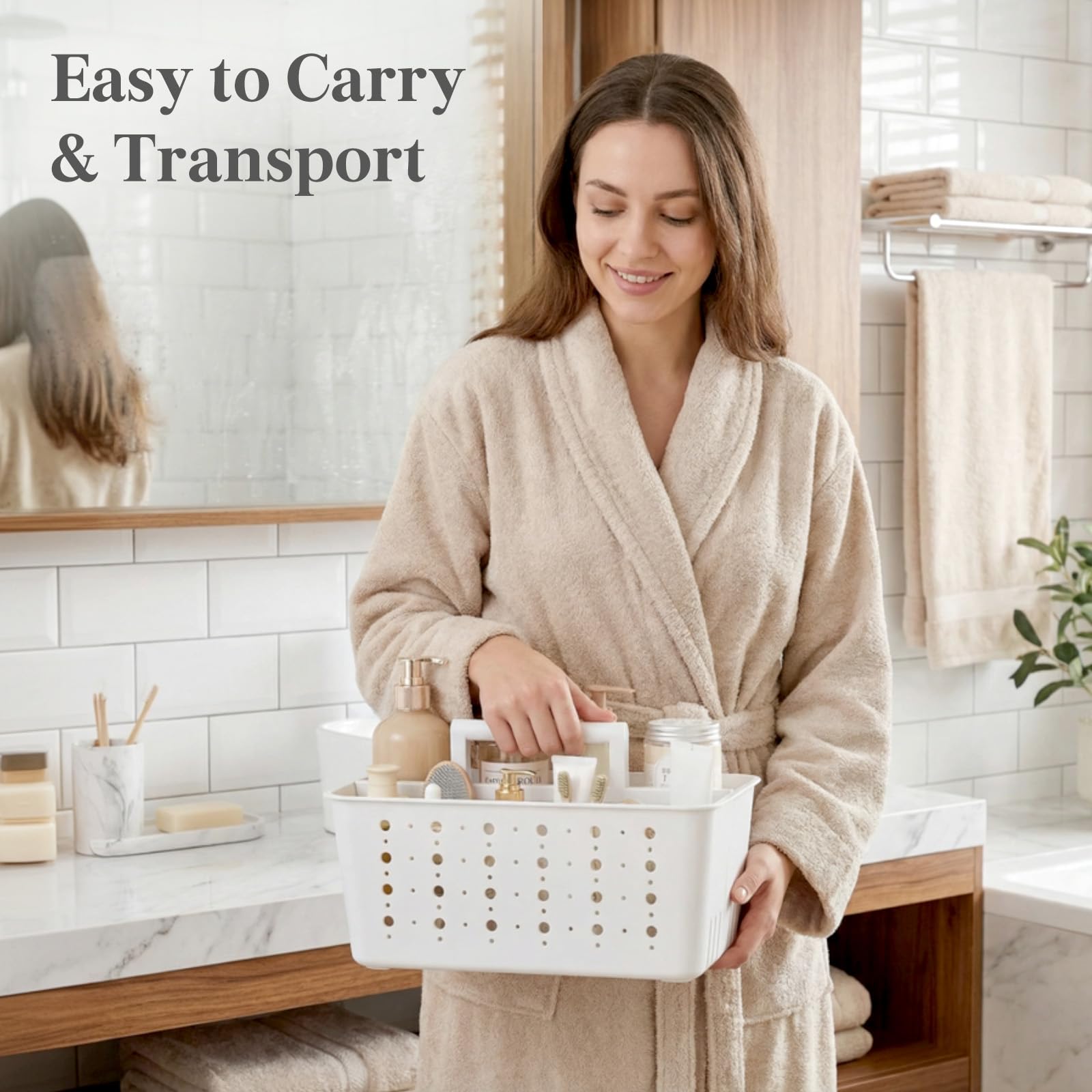 Lifewit Shower Caddy Portable, Cleaning Supplies Caddy Organizer with Handle and Adjustable Dividers, Plastic Shower Basket for Dorm Room Essentials, College, Bathroom, White, 1 Pack - 5