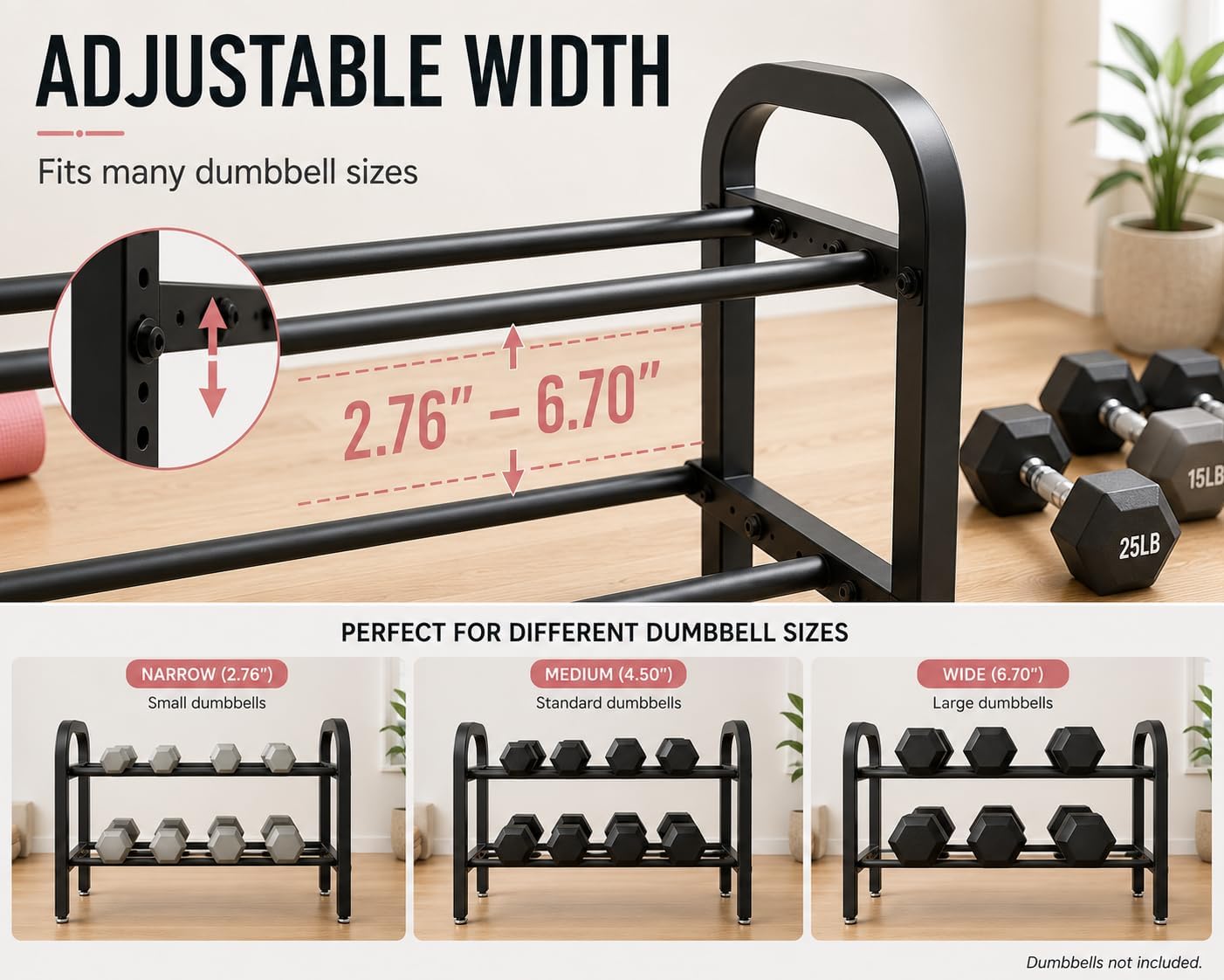 2-Tier Dumbbell Rack with Spare Screws, 300 lb Weight Rack image 3