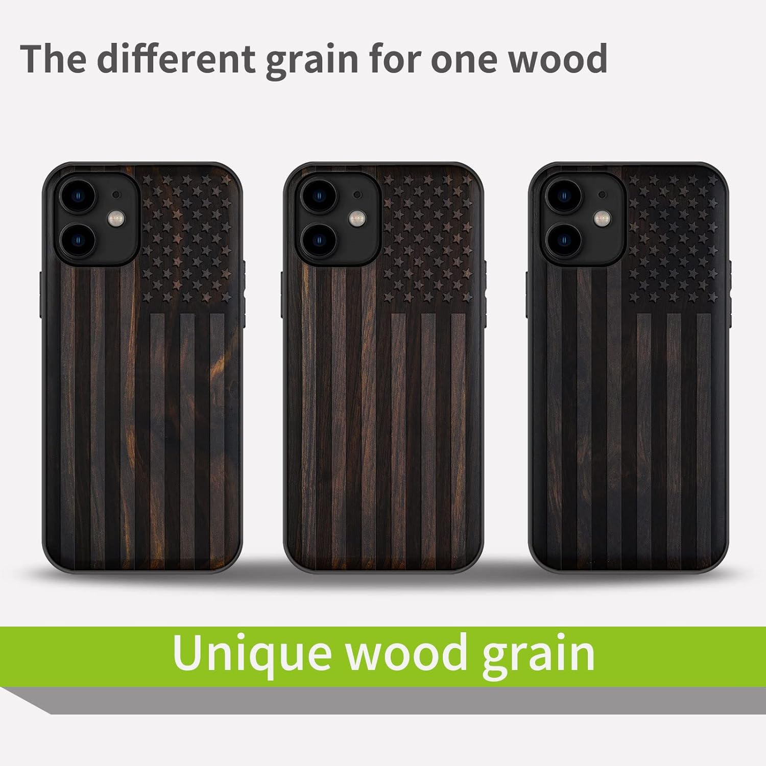 Carveit American Flag-Walnut Wood Case Black Soft TPU Compatible with Apple for iPhone 11 | Hard Real Wood, Shockproof, Hybrid Protective Cover, Unique Wooden Phone Protector