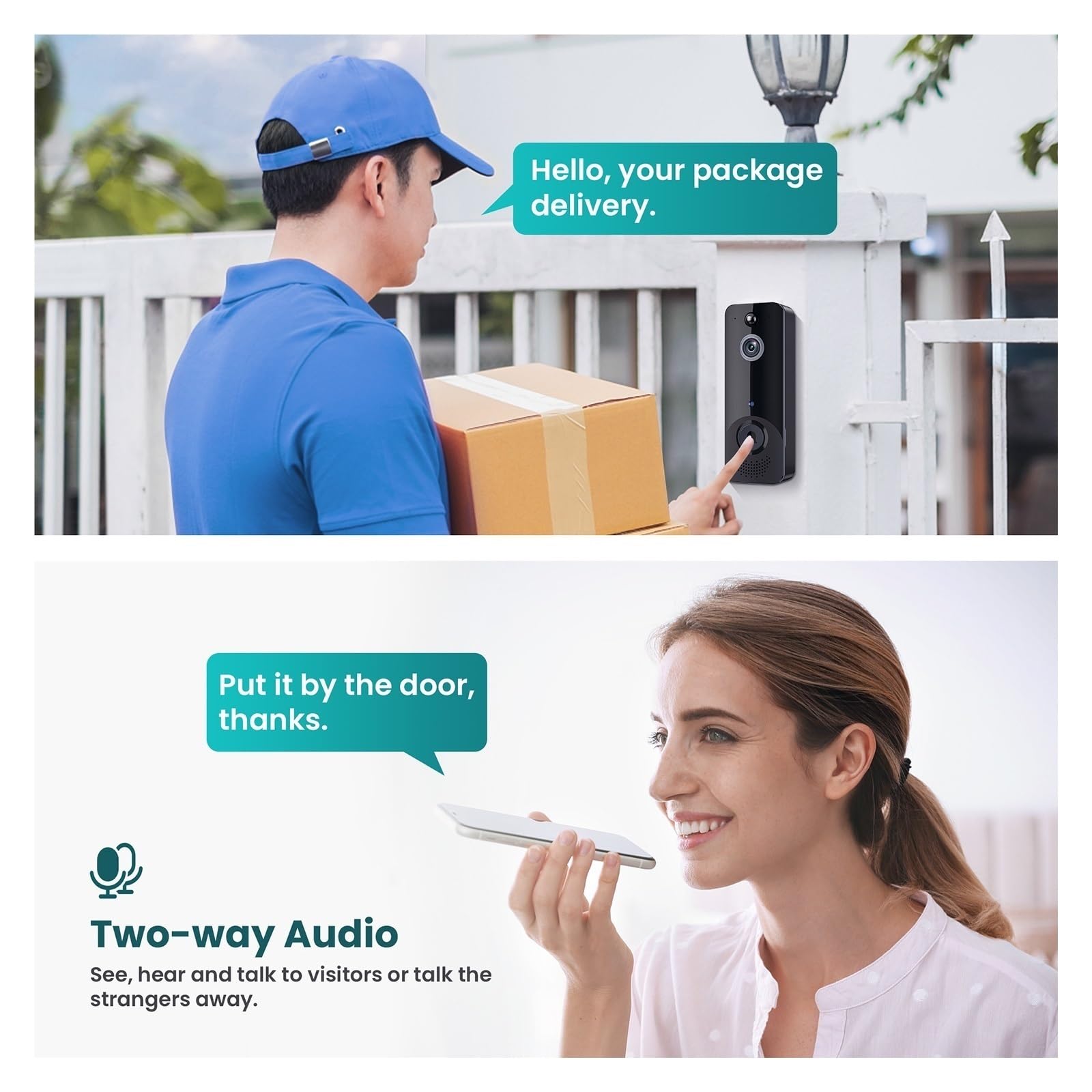 Caméra Vidéo Intelligente Étanche WiFi Interphone Visuel Vision Nocturne IP Sonnette PIR Caméra sans Fil(Color:Option 8)