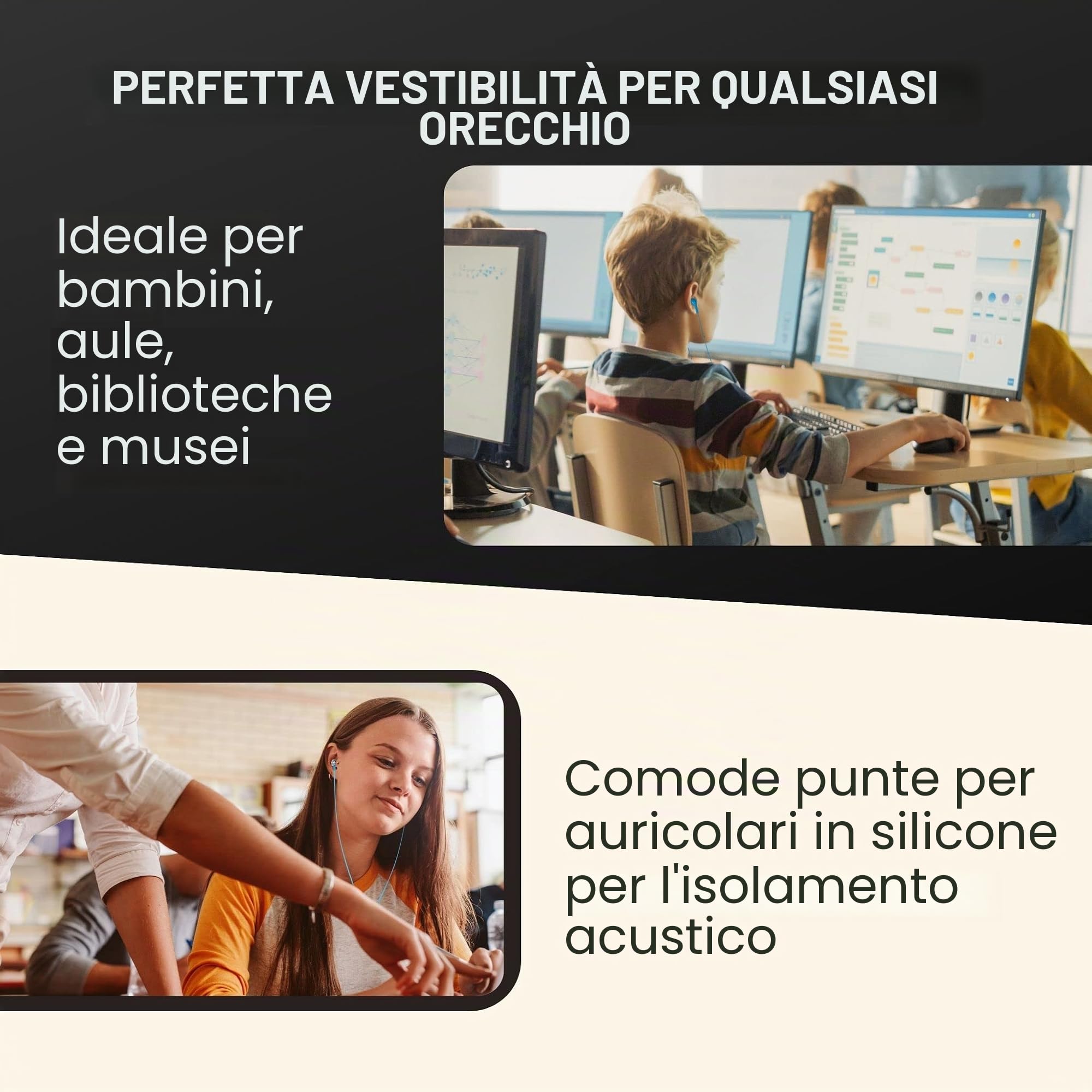 JustJamz | Confezione da 100 auricolari basici, auricolari in-ear bianco perla, cuffie usa e getta, set di auricolari per studenti