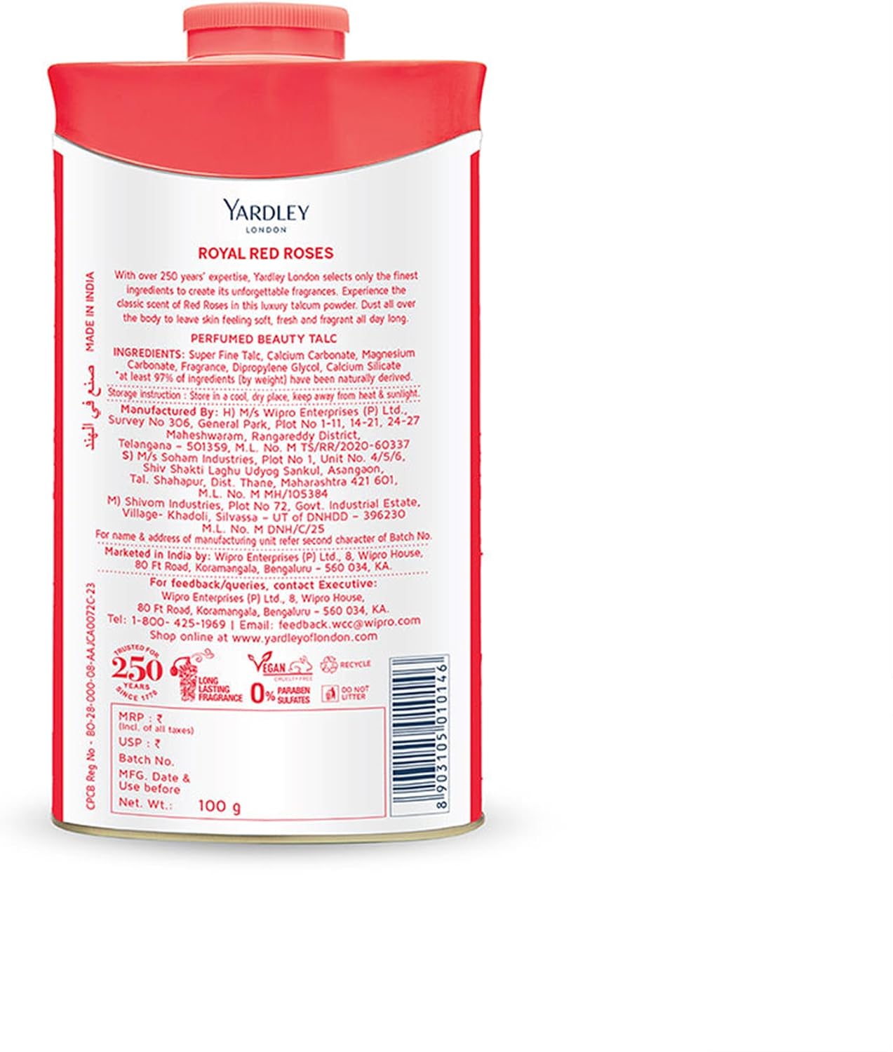 Yardley London Royal Red Roses Perfumed Beauty Talc 100g