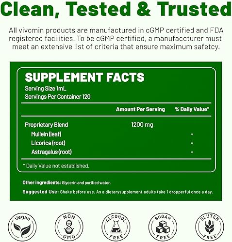 Miniatura 8 de Gotas de gordolobo para pulmones con regaliz y astrágalo, desintoxicación pulmonar para fumadores, tintura, apoyo respiratorio e inmunológico