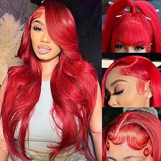 Red Lace Front Wigs Human Hair Body Wave 13x4 HD Hot Red Lace Front Wig Human Hair Wear and Go Glueless Burgundy Wig Human Hair Pre Plucked with Baby Hair Colored Hd Lace Frontal Wigs For Black Women