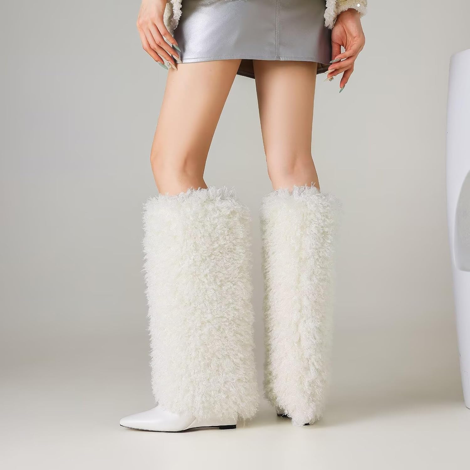 Mid Calf Boots for Women Fold Over Round Toe Chunky Sole