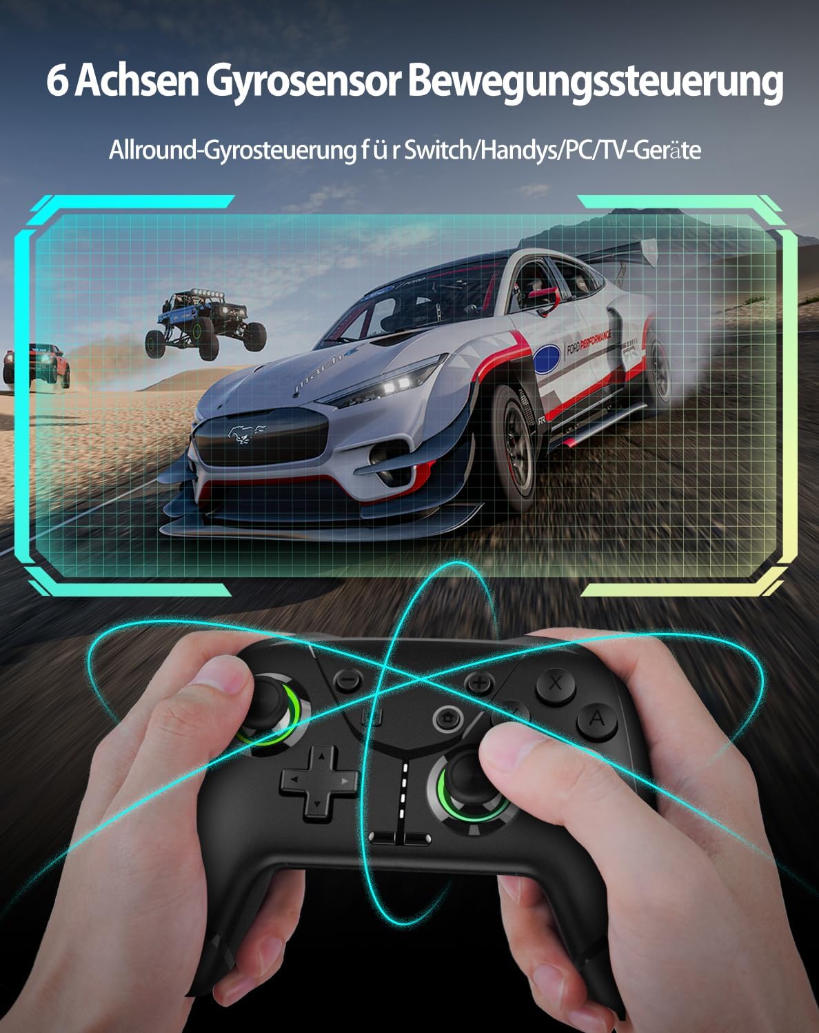 Switch Controller, Game Controller, Switch Pro Gamepad, 4 Vibrationsmodi, 3 Turbo-Modi, kompatibel iPhone/Android/Phone/PC/Steam/Mac/iOS/iPad/TV mit Programmierung/Turbo/Bewegung/Aufwachen/RGB