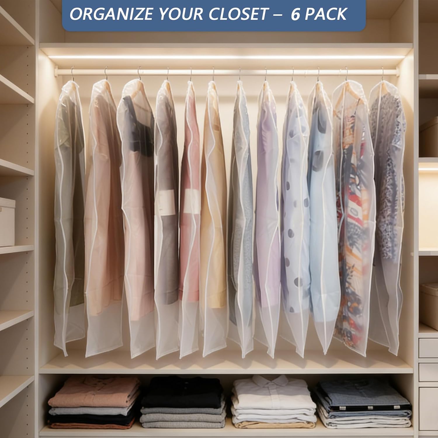 6 Pack Garment Storage Bags, Suit Coat Dust Covers for Closet Hangers