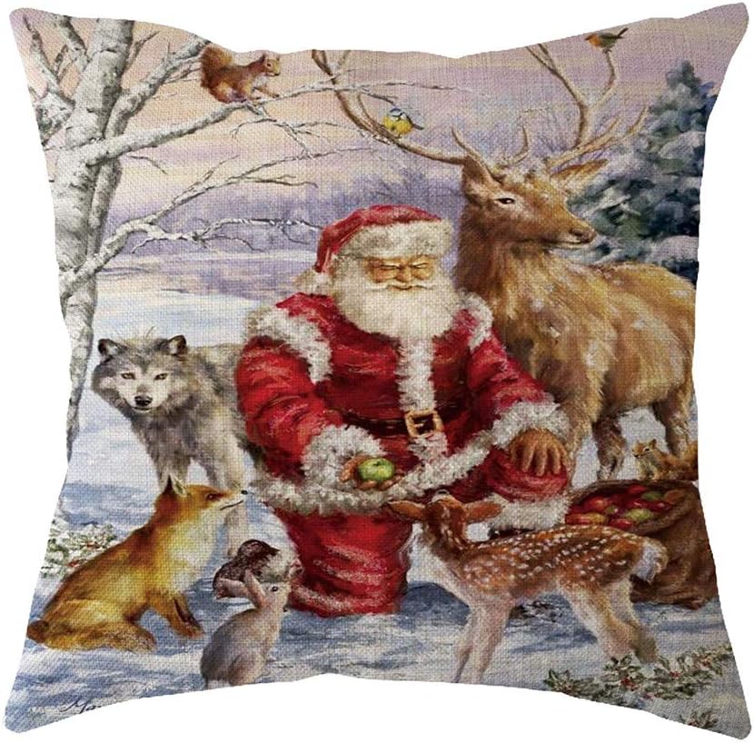 iLH Christmas Pillow Cases,Car Elk Printed Linen Throw Pillow Cases Sofa Cushion Cover Home Party Decoration 18"
