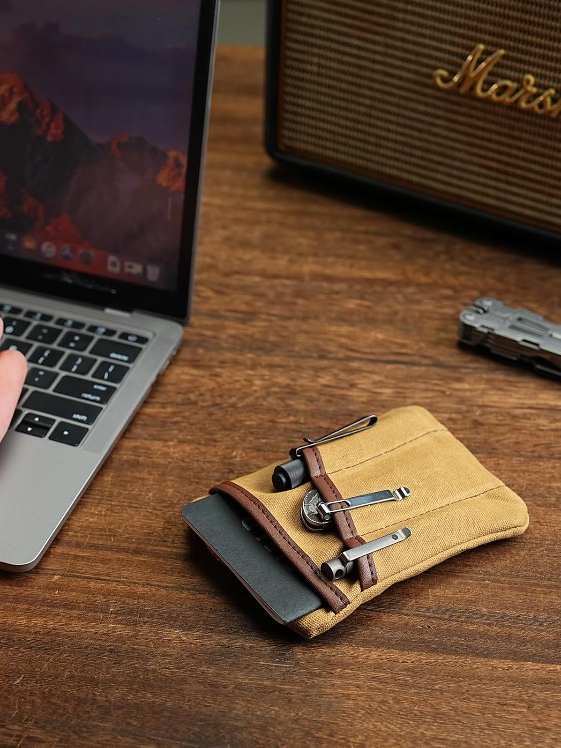 SP4 Waxed Canvas Compact EDC Pocket Organizer, Zippered Pocket Pouch for Men, Mini EDC Organizer for Change, Notebook, Tactical Pen, Flashlight - Image 2