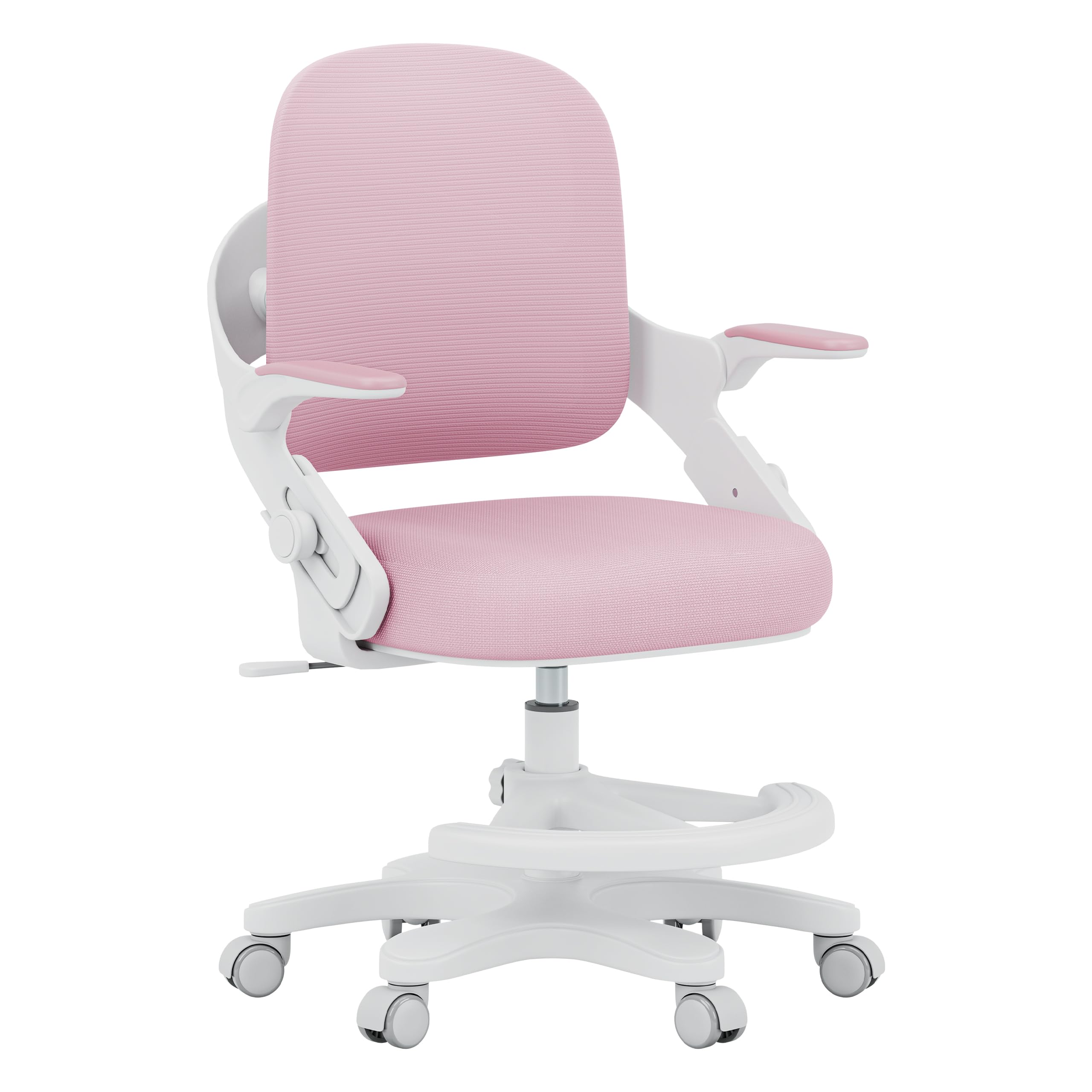 MARK ADLER Junior 4.3 Kinder Bürostuhl – Ergonomischer Kinderdrehstuhl | Mitwachsender Kinderstuhl 90–150 cm – Verstellbare Rückenlehne – Mit Fußstütze – Klappbare Armlehnen 0–90° - Rosa