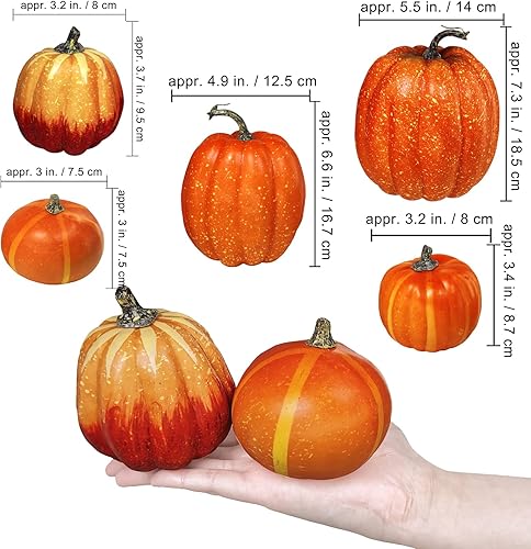 Vista 17 de Winlyn 7 calabazas artificiales verdes surtidas, calabazas de cosecha de color verde oscuro, calabazas decorativas de espuma para granja, otoño