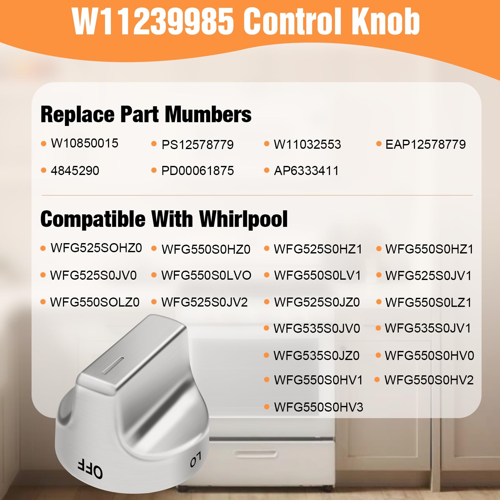 W11239985 Herdknöpfe, Ersatz für Whirlpool W10850015, Drehknopf, kompatibel mit WFG550S0HZ0 WFG550S0HV0 WFG550S0LV1 WFG525S0HV1 WFG550S0HV3 WFG525S0JJJJJ Z0 (5) )