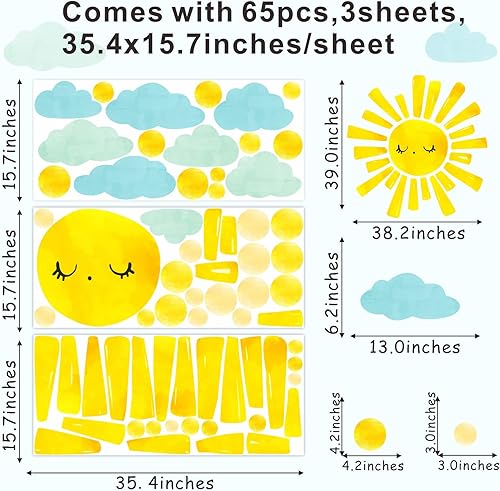Miniatura 5 de Calcomanías de pared grandes con diseño de nubes de sol, diseño de lunares, para habitación de niños, dormitorio, guardería, sala de juegos,
