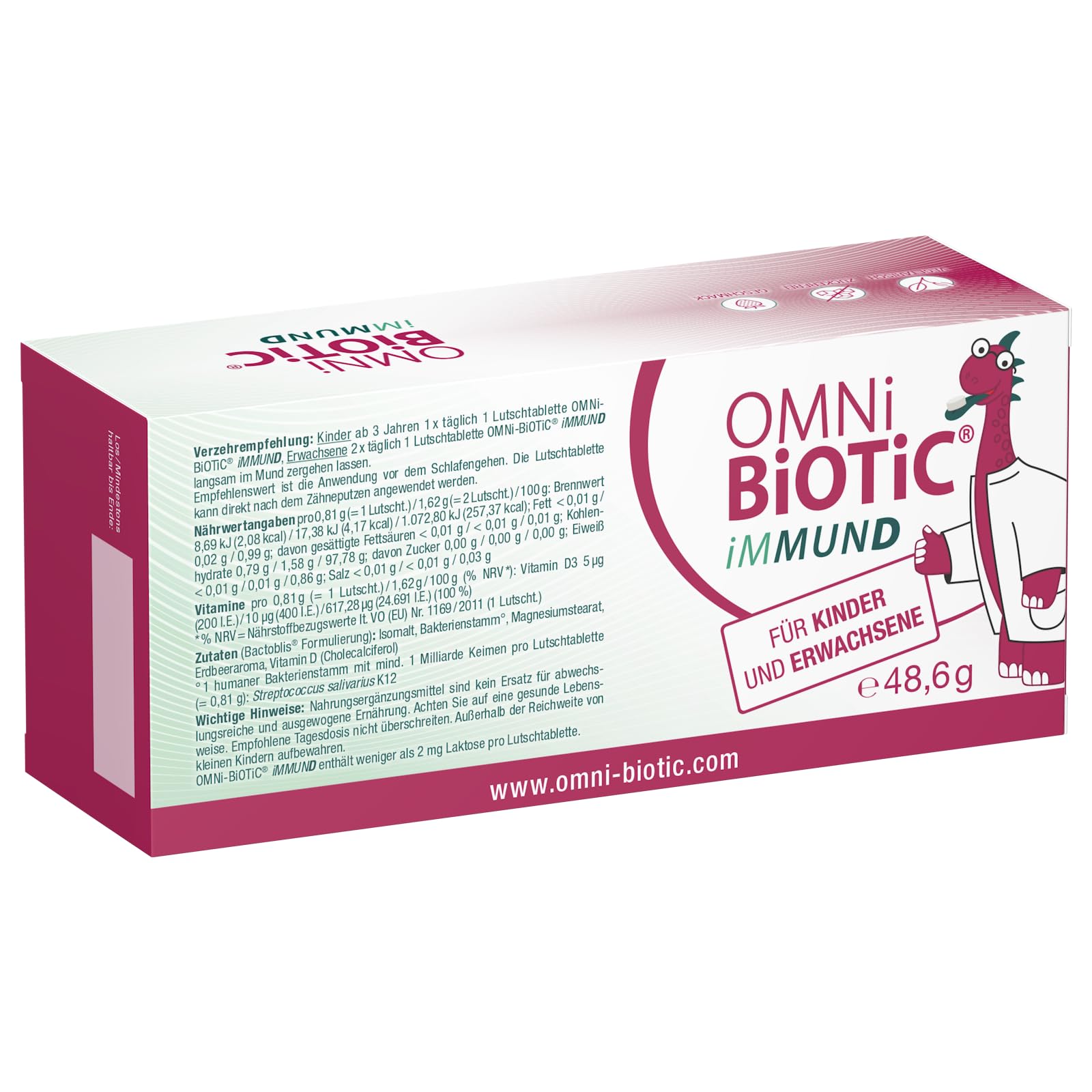 OMNi BiOTiC iMMUND | 60 Lutschtabletten | 1 Bakterienstamm | 1 Mrd. Keime pro Lutschtablette | Mit Vitamin D | Vegetarisch | Zuckerfrei | Zur täglichen Anwendung | Für Erwachsene und Kinder