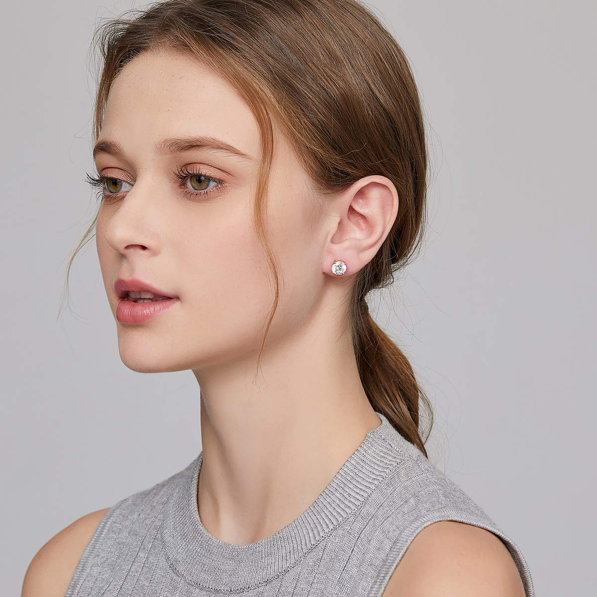 Miaofu Orecchini 18k Oro Bianco Placcata 925 Argento Sterlina Zirconi Simulato Diamante Brillanti per Donna Uomo 4-8mm Cubica Swarovski Dimensioni 3mm-8mm