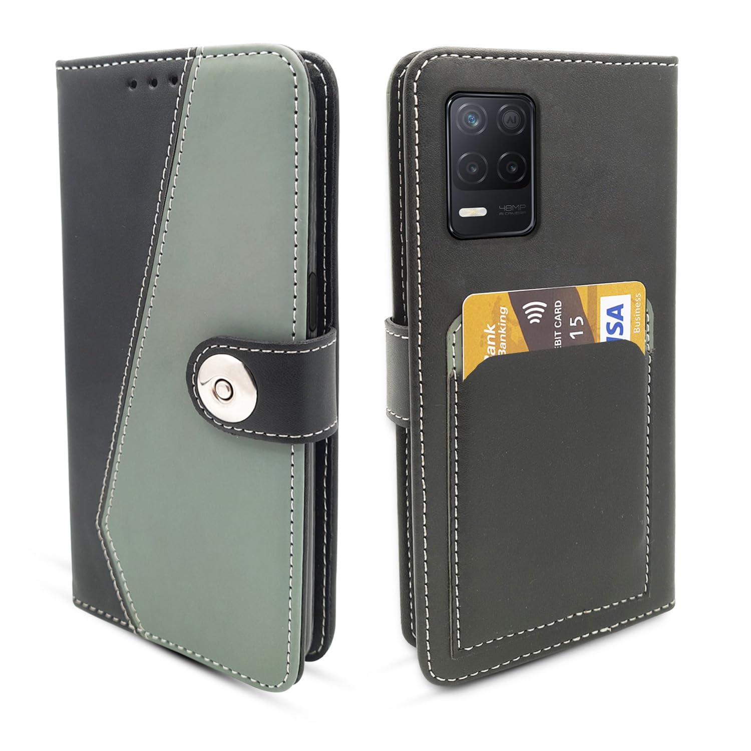 Pikkme Realme 8 5G/8s 5G/Narzo 30 5G Flip Cover | Genuine PU Leather Finish | Full 360 Protection | Wallet Style | Inbuilt Pockets & Stand | Strong Magnetic Flip Case (Grey) (B0C74348KL) Amazon Price History, Amazon Price Tracker