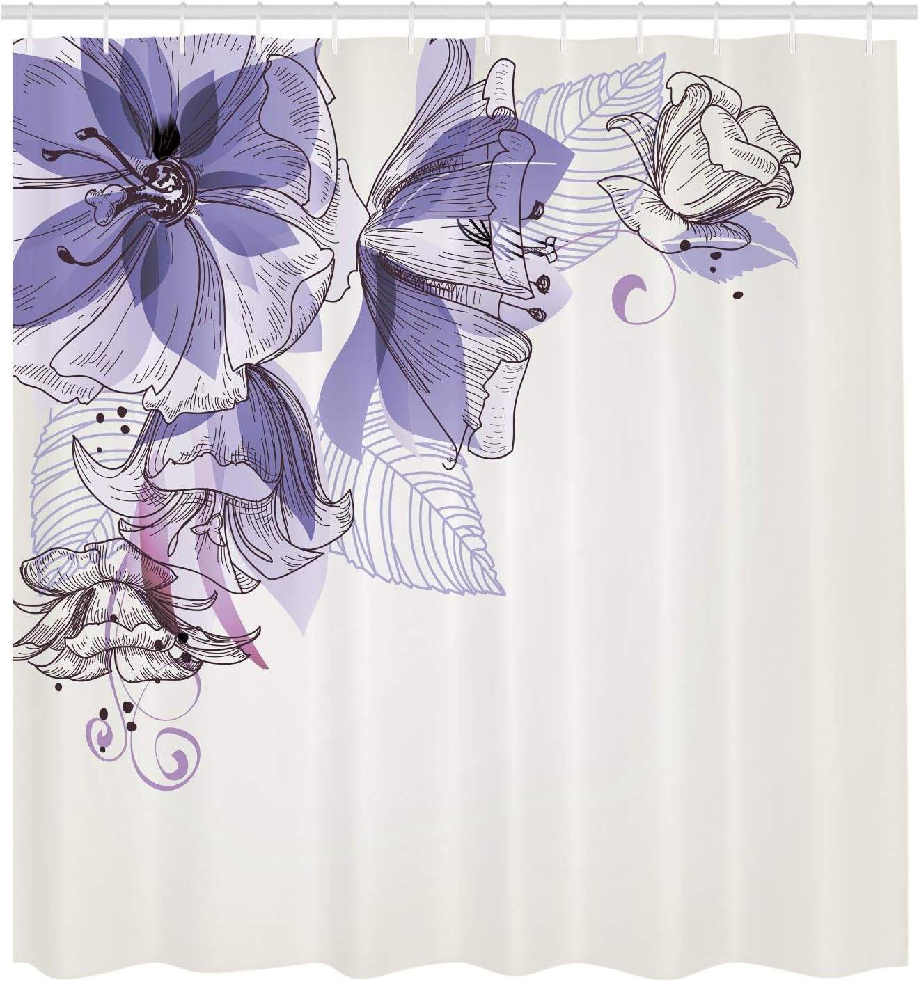 Ambesonne Flowers Shower Curtain, Buds Leaf at The top Left Corner Season Celebrating Theme Illustration, Cloth Fabric Bathroom Decor Set with Hooks, 69" W x 84" L, Blue Violet White