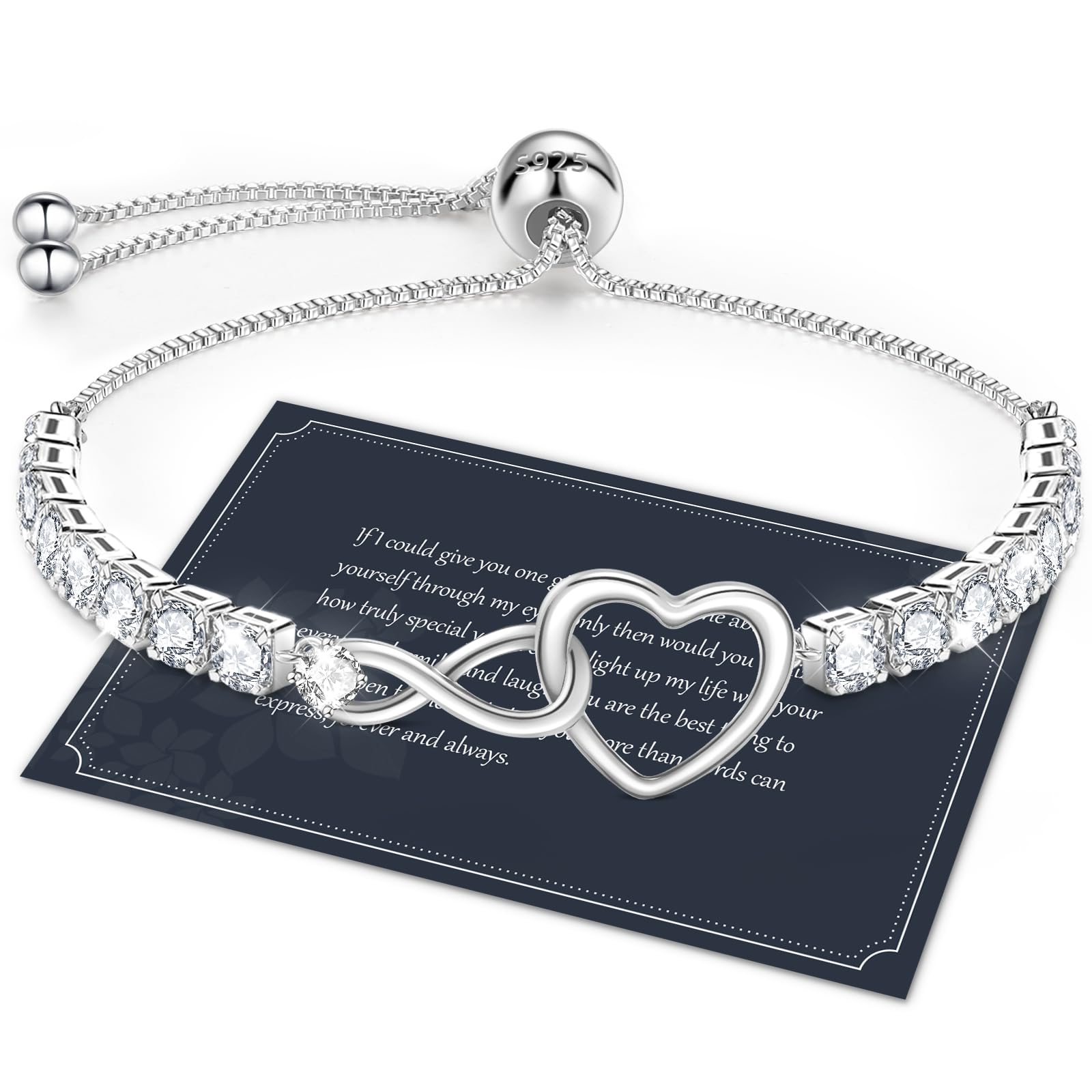 J.Fée Regalo Donna Regalo per Lei, Bracciale Donna Argento 925 con Infinito Cuore Bracciale Argento Regolabile Bracciali Argento Bracciali Donna Regalo per Mamma Amica Ragazza Donna