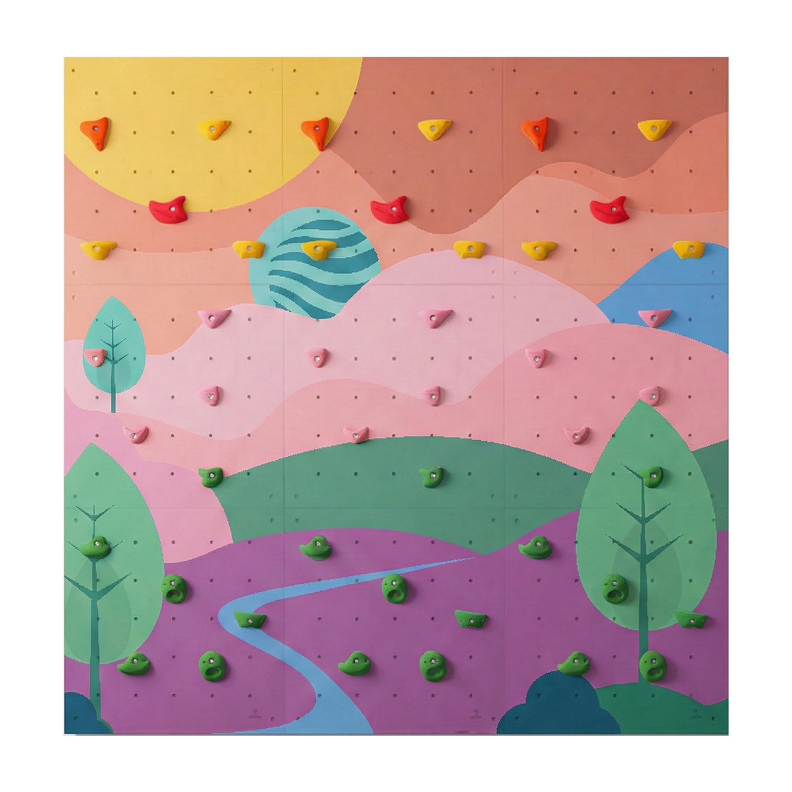 Parete da Arrampicata per Bambini - Gioco da Interno - con 45 Prese da Arrampicata, 9 Pannelli Murali in Compensato di Betulla - Dimensioni 225x225cm - Un Paesaggio da Favola