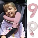Oreiller de voyage enfants, Oreil de voyage pour voiture & Avion et tête & Soutien Chin, Oreiller de voyage confortable pour les voyages sur route dormant, Cadeaux pour tout-petit/enfant/enfants (Pink & Béige)