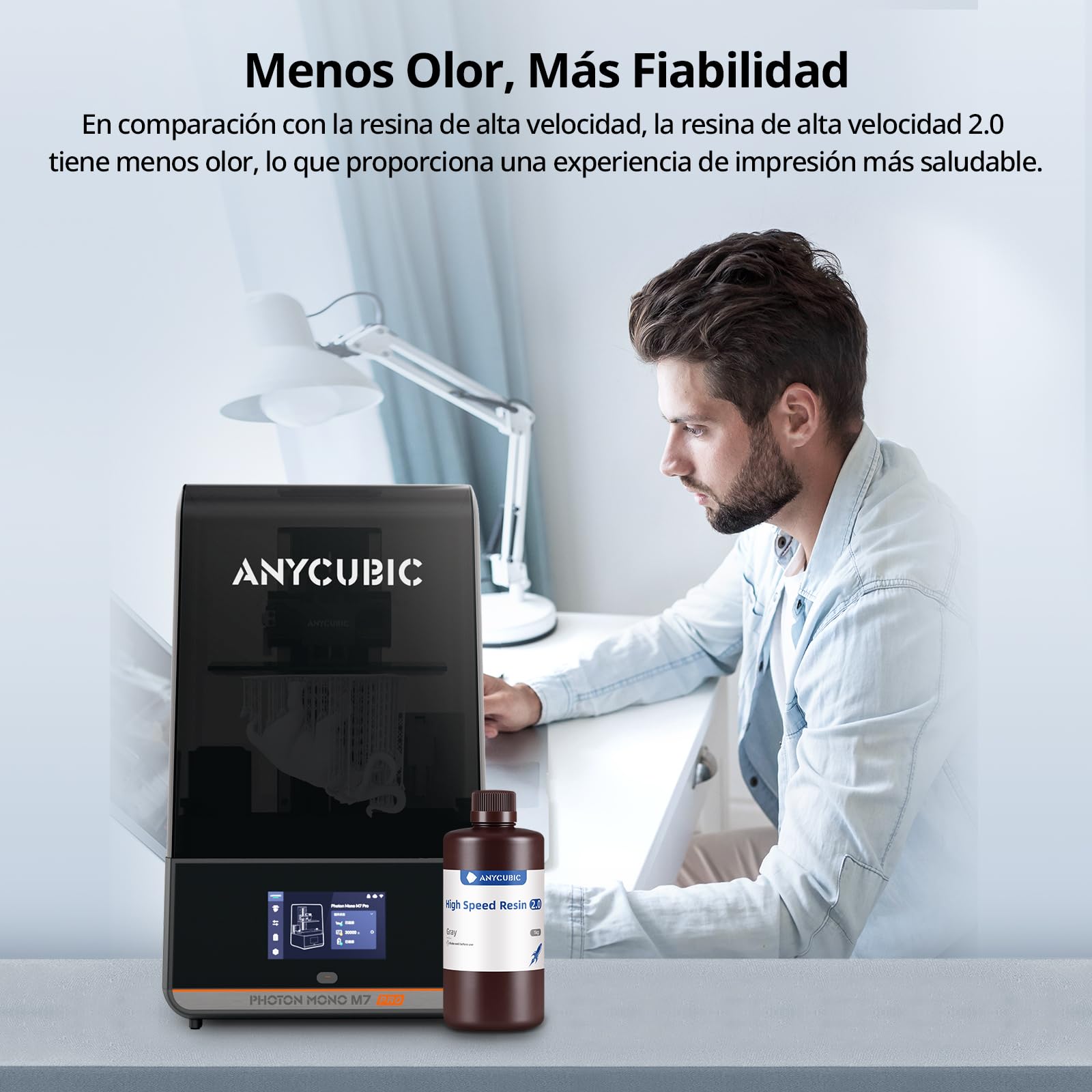 ANYCUBIC High Speed 2.0 Resina para Impresora 3D, Resina 3D Altamente Activa, Baja Viscosidad y Muy Líquida, 170 mm/h de Impresión a Ultra Alta Velocidad con Anycubic Photon Mono M7 Pro, Gris 1000g