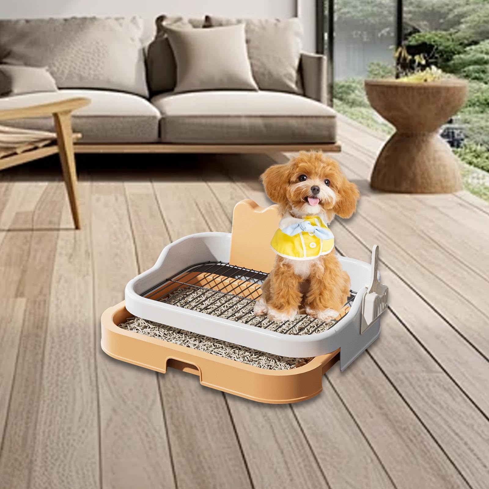 Inodoro para Perros Bandeja Higiénica Estable Material Robusto Fácil Mantenimiento Protege Suelos Y Patas Adecuada para Dormitorios Hogares Apartamen, Naranja Blanco