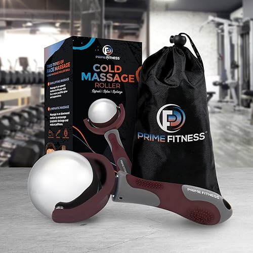Miniatura 2 de PRIME Fitness Bola de rodillo de masaje frío  Terapia de frío  Bola de rodillo de hielo con mango  Cryo Stick  Alivia el dolor muscular (granate)