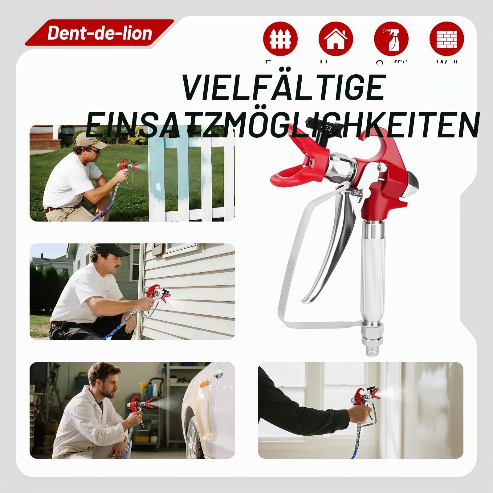 Airless-Pistole, 22-teilig, Airless-Pistole enthält umkehrbare Sprühpistole, Filter, Verlängerungsstangen, Hochdruckschlauch, Schutzzubehör