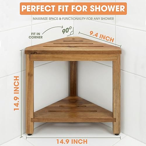 Miniatura 3 de ENKEZI Reposapiés de ducha, banco de ducha triangular, adecuado para espacios pequeños, asiento de baño, reposapiés de spa, taburete de afeitado