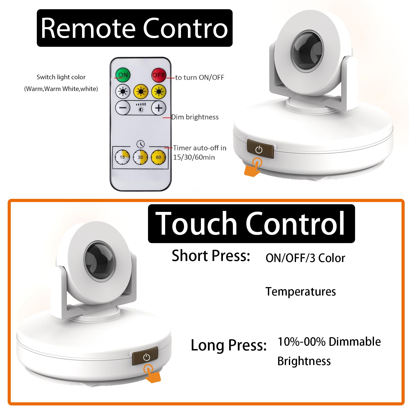 VIGMOJ 2Pack Rechargeable Spotlight, Wireless Picture Light with Timer Dimmable Puck Lights for Paintings Dartboard Artwork - Image 3