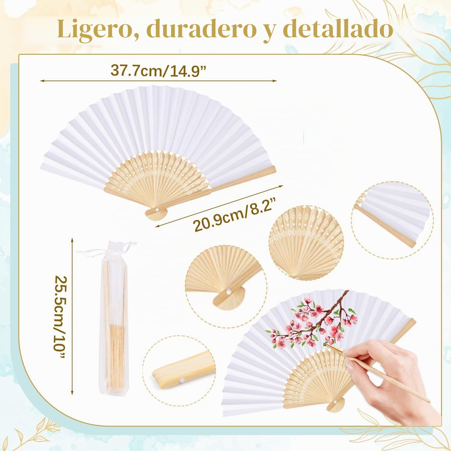 iZoeL 24 Abanicos Blanco Boda Invitados Mano, Abanicos de Papel Plegables con Varillas de Madera, Incluye 24 Bolsas de Organza, Detalles de Bodas para Invitados Fiesta Verano