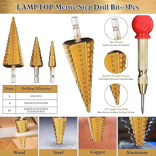 Miniatura 5 de LAMPTOP Paquete de 26 herramientas y accesorios para carpintería, incluyendo brocas avellanadoras, broca avellanadora de 3 puntas con llave en L,